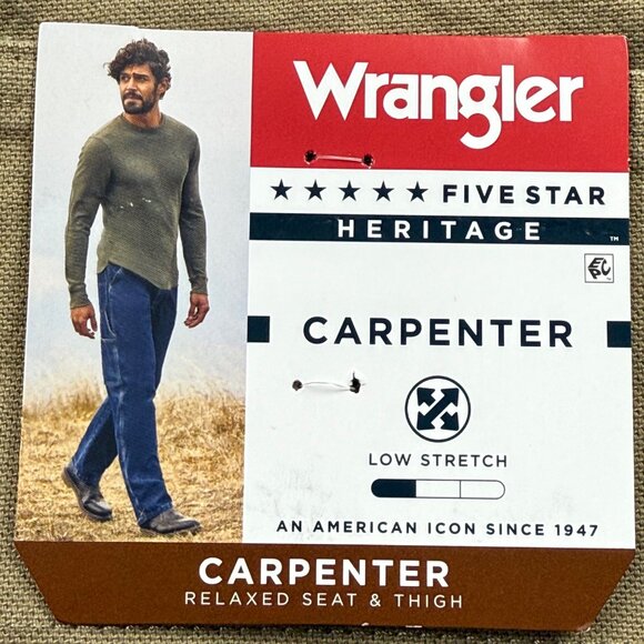 Wrangler Men's Heritage Low Stretch Relaxed Tan Carpenter Pants Size 40x32 NWT - Picture 5 of 11